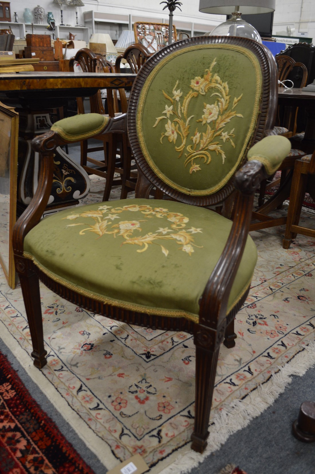 A pair of Hepplewhite style mahogany framed and upholstered open armchairs. - Image 2 of 2