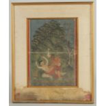 A 19TH CENTURY KHMER DOUBLE-SIDED PAINTING, depicting a man spearing another man, the verso with a