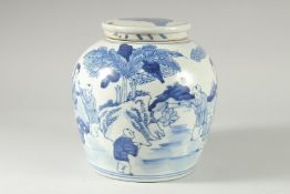 A CHINESE BLUE AND WHITE PORCELAIN JAR AND COVER.