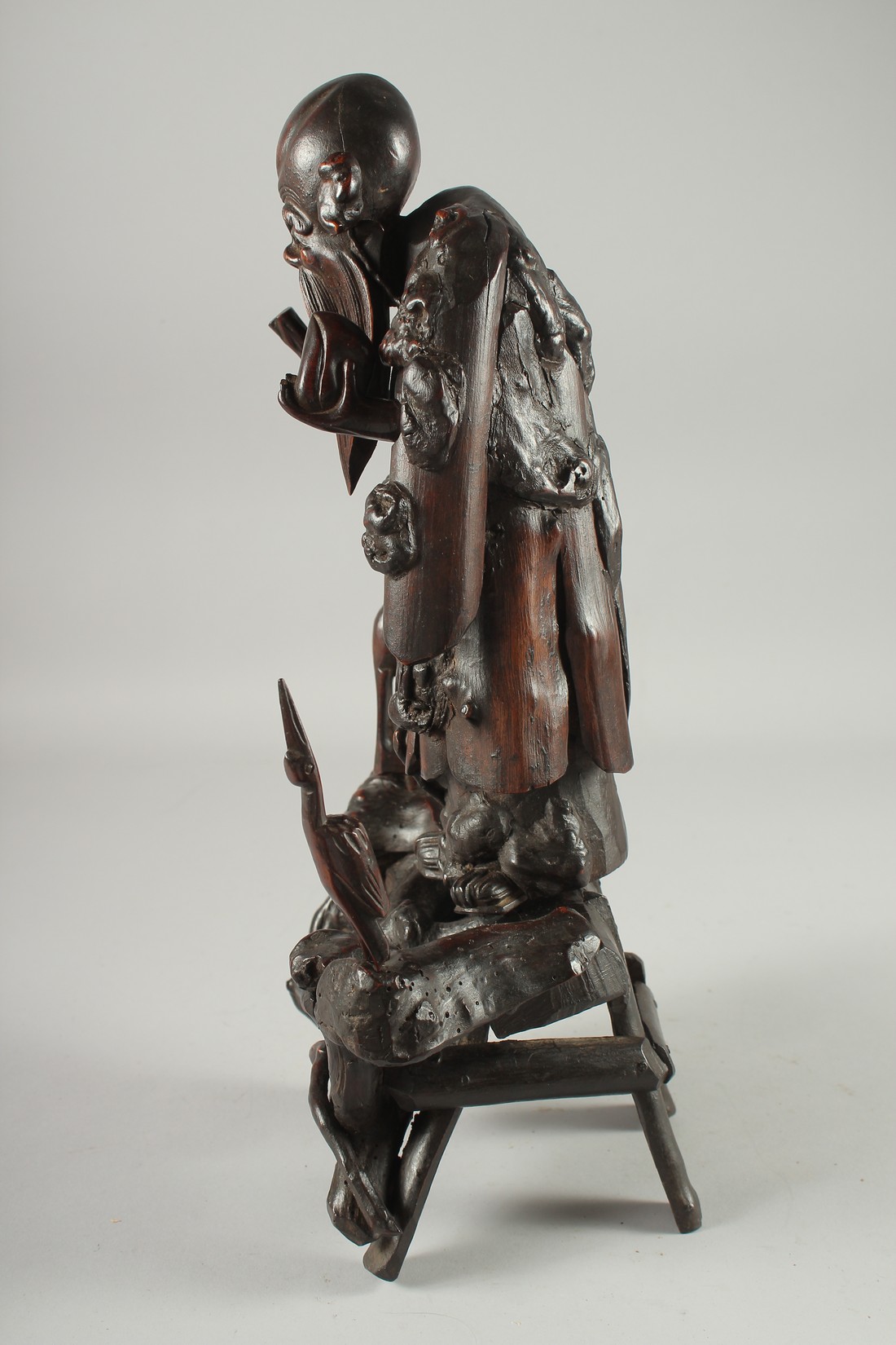 A CHINESE SECTIONAL ROOT WOOD CARVING OF SHOU LAO, 41cm high overall. - Image 4 of 8