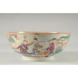 A CHINESE EXPORT FAMILLE ROSE MANDARIN PATTERN PORCELAIN BOWL, painted with panels depicting