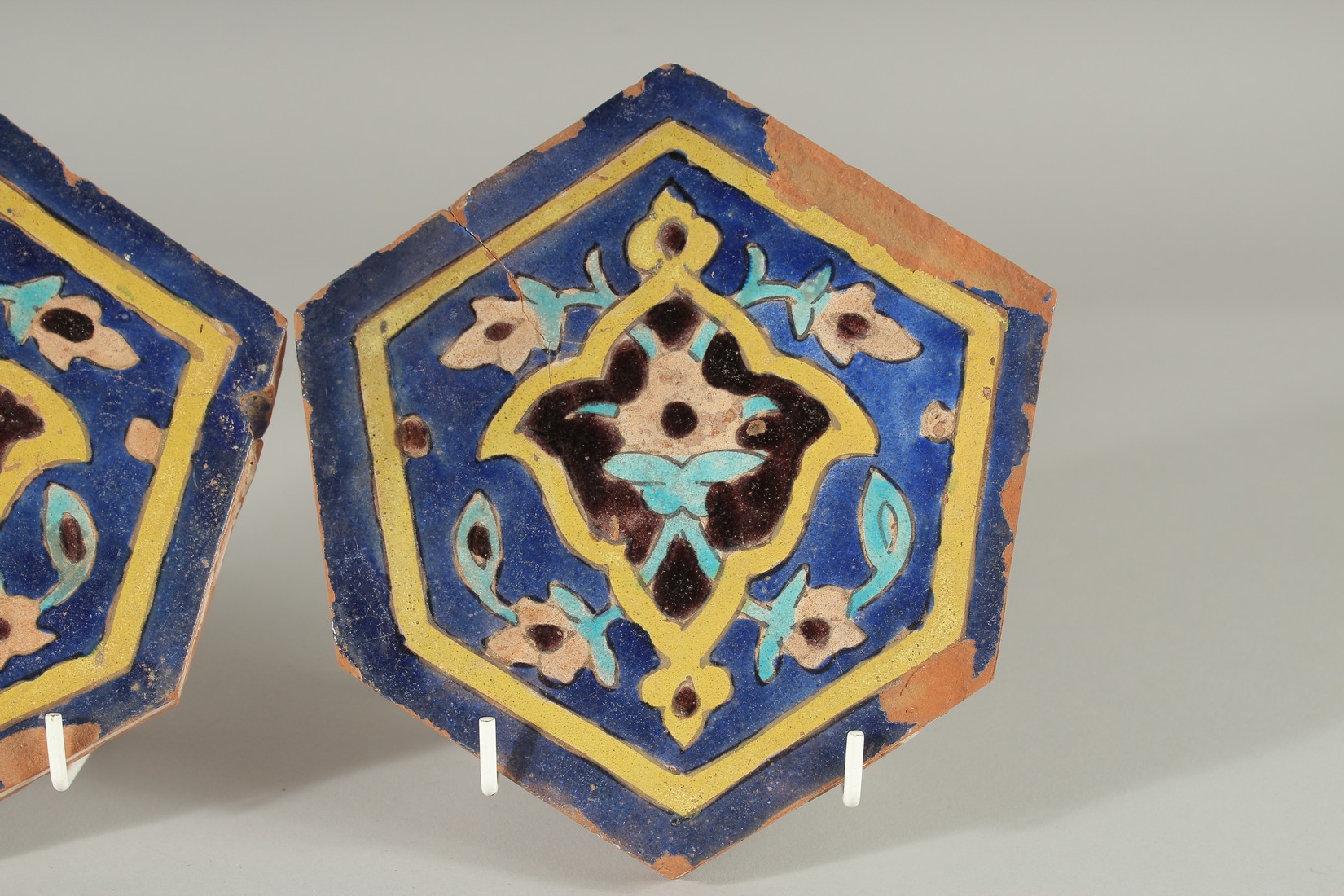 A PAIR OF 15TH-16TH CENTURY PERSIAN TIMURID POTTERY TILES. - Image 3 of 4