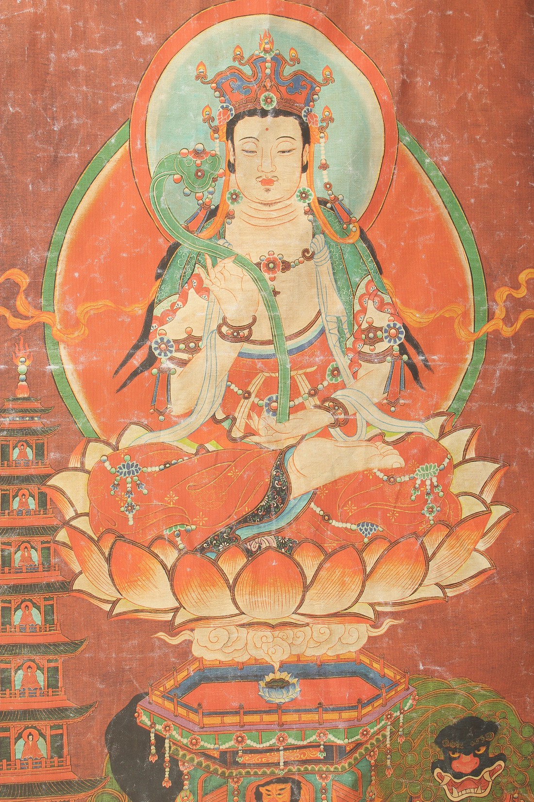 A TIBETAN THANGKA MOUNTED ON SILK. - Image 2 of 3