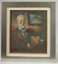 NAJEEB YOUNIS (1930-2007, IRAQ), OIL ON CANVAS PORTRAIT OF A SEATED MAN, signed, framed; unglazed,