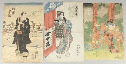 KUNISADA I UTAGAWA (1786-1865): EDO BEAUTIES; three original mid 19th century Japanese woodblock