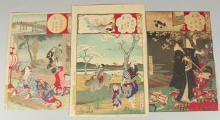 CHIKANOBU YOSHU (1838-1912): FROM THE SERIES OF SNOW, MOON AND FLOWER; three original late 19th