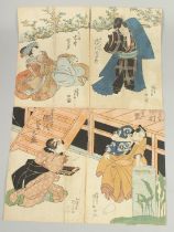 KUNISADA I UTAGAWA (1786-1865): KABUKI PLAYS; four original mid 19th century Japanese woodblock