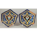 A PAIR OF 15TH-16TH CENTURY PERSIAN TIMURID POTTERY TILES.