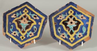 A PAIR OF 15TH-16TH CENTURY PERSIAN TIMURID POTTERY TILES.