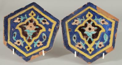 A PAIR OF 15TH-16TH CENTURY PERSIAN TIMURID POTTERY TILES.