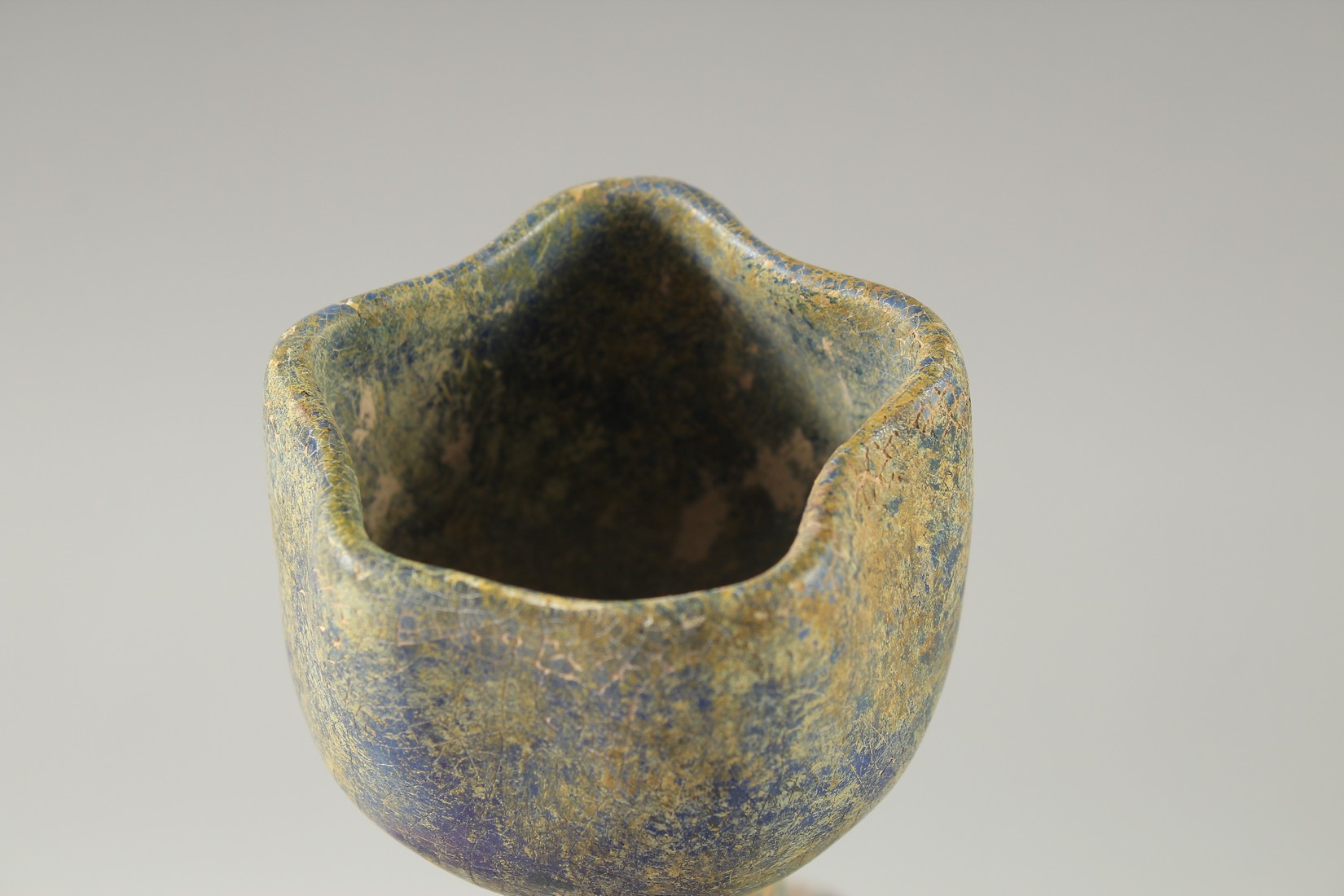 A KASHAN STYLE GLAZED POTTERY VASE, the body of ribbed form with panels of - Image 5 of 6