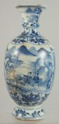 A CHINESE BLUE AND WHITE PORCELAIN VASE, decorated with landscape scenes and bands of floral motifs,