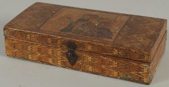 A VERY FINE 19TH CENTURY OTTOMAN NORTH AFRICAN STRAW WORKED WOODEN BOX, 19cm x 9cm.