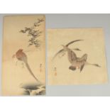 KOSON OHARA (1877-1945): GEESE FLYING, PHEASANT IN THE SNOW; two original early 20th century