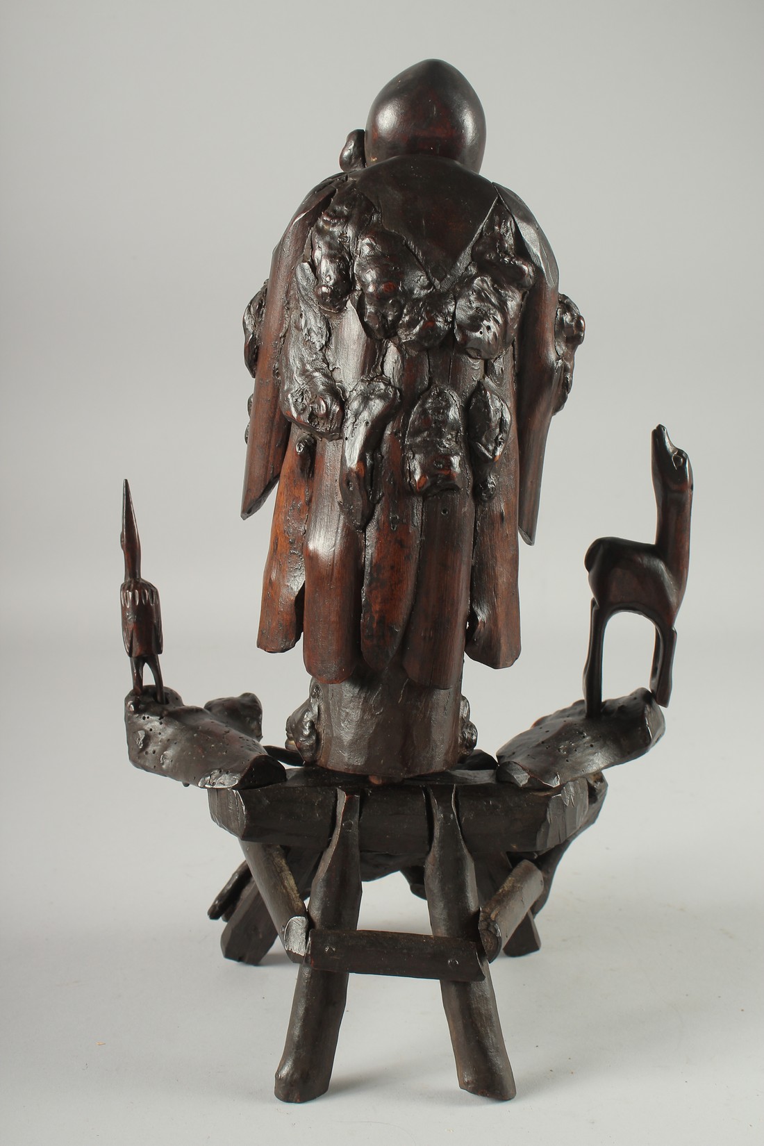 A CHINESE SECTIONAL ROOT WOOD CARVING OF SHOU LAO, 41cm high overall. - Image 3 of 8