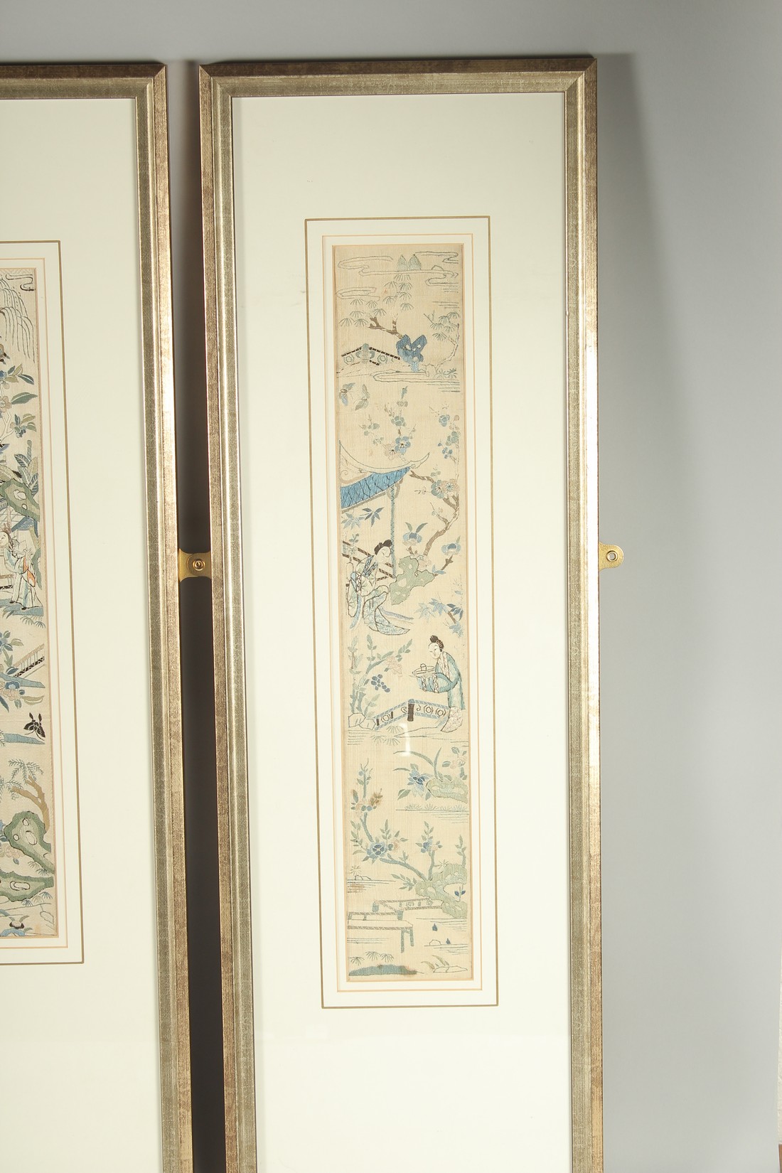 FOUR 19TH CENTURY OR EARLIER CHINESE EMBORIDERED SILK TEXTILES, decorated with female figures in - Image 5 of 5