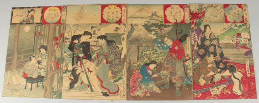 CHIKANOBU YOSHU (1838-1912): FROM THE SERIES OF SNOW, MOON AND FLOWER; four original late 19th