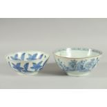 TWO CHINESE BLUE AND WHITE PORCELAIN BOWLS, one bowl possibly Ming dynasty, (af), (2).