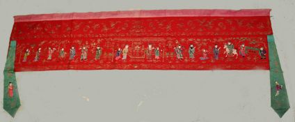 A LATE 19TH - EARLY 20TH CENTURY CHINESE TEXTILE BANNER / ALTAR CLOTH, embroidered with various