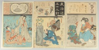 KUNIYOSHI UTAGAWA (1798-1861): FROM THE SERIES OF OGURA ONE HUNDRED POEMS; three original mid 19th