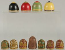 A COLLECTION OF ELEVEN 18TH-19TH CENTURY PAINTED AND LACQUERED GAMING PIECES, (11).