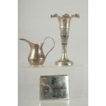 A COLLECTION OF THREE IRAQI NIELLO SILVER ITEMS: a vase (signed), milk jug, and a cigarette case, (