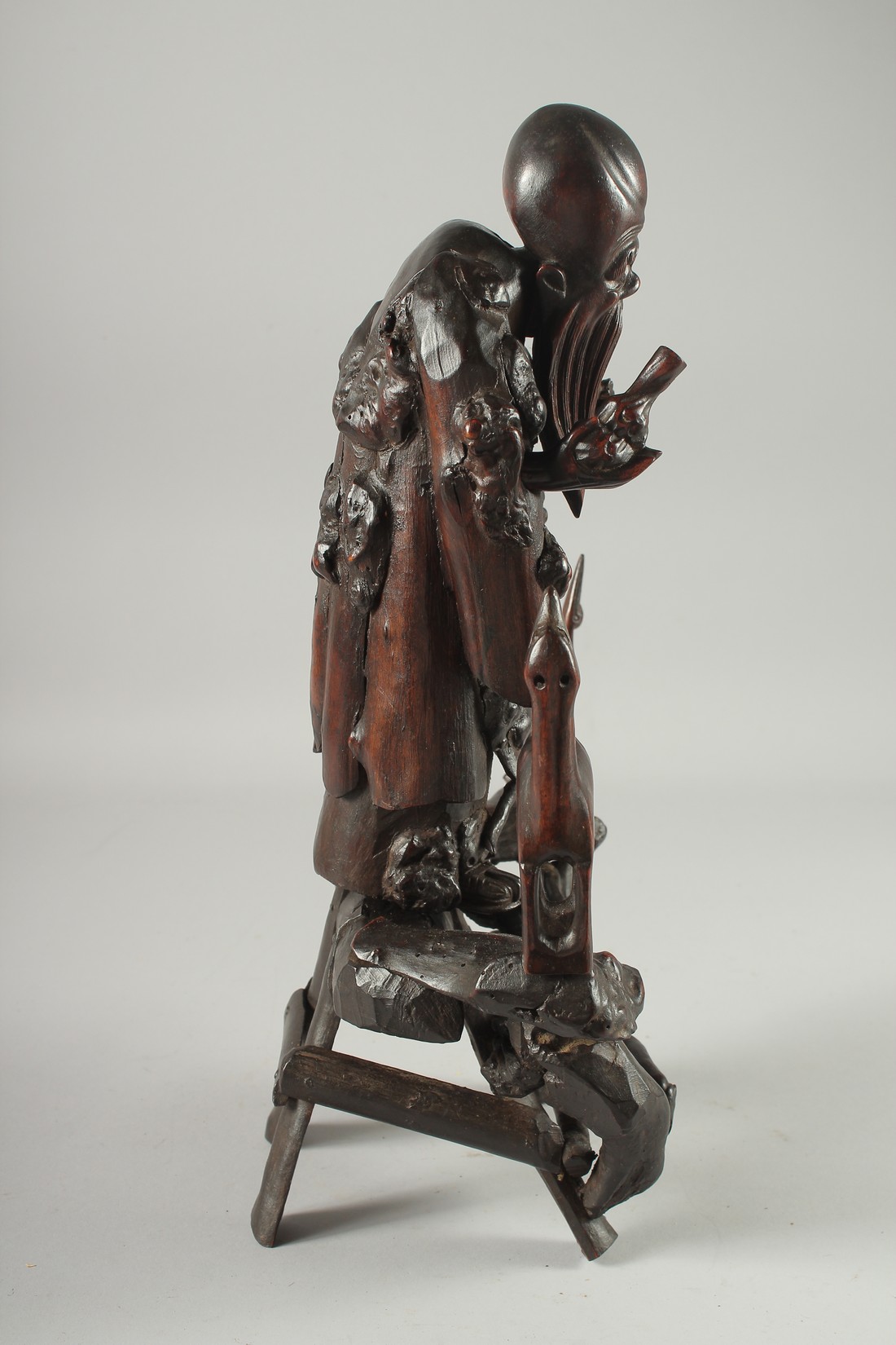 A CHINESE SECTIONAL ROOT WOOD CARVING OF SHOU LAO, 41cm high overall. - Image 2 of 8