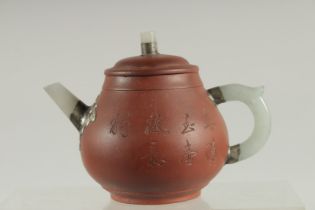 A CHINESE JADE MOUNTED YIXING TEAPOT.