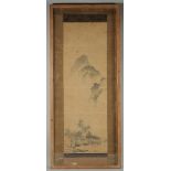 AN 18TH-19TH CENTURY CHINESE SCROLL PAINTING ON PAPER, depicting a mountainous landscape, framed and