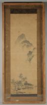 AN 18TH-19TH CENTURY CHINESE SCROLL PAINTING ON PAPER, depicting a mountainous landscape, framed and