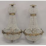 A GOOD PAIR OF BEADED BAG CHANDELIERS. 30ins high.