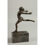 MILO A BRONZE MALE DANCER. Signed, 7.5ins high on a marble base.