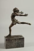 MILO A BRONZE MALE DANCER. Signed, 7.5ins high on a marble base.