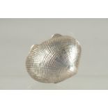 A SILVER CONCH SHELL PILL BOX. 1.25ins long.