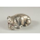 A RUSSIAN SILVER BULL DOG. 2.25ins long. Marks: 84 Head, Faberge I. P.