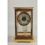 A GOOD FRENCH BRASS AND CLOISONNE ENAMEL FOUR GLASS CLOCK. 11.5ins high.