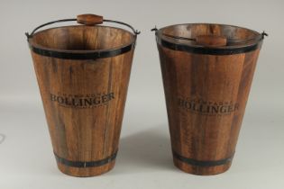 A PAIR OF WOODEN BOLLINGER BUCKETS 16ins high.