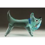 AN ITALIAN GLASS DOG with blue collar, ruby tongue and black eyes. 8ins long