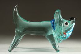 AN ITALIAN GLASS DOG with blue collar, ruby tongue and black eyes. 8ins long