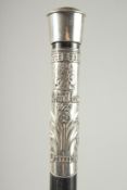 A RARE JOHN HAIG, 1627, DIMPLE, .925 SILVER TOPPED CANE with screw off top and glass tube.