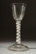 A GEORGIAN GLASS with inverted plain bowl and white twist stem. 6ins high.