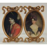 A PAIR OF OVAL GILT FRAMED PORTRAITS.