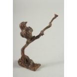 A JAPANESE BRONZE OF A BIRD on a branch. 3.25ins high.