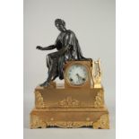 A GOOD 19TH CENTURY FRENCH ORMOLU AND BRONZE CLOCK with a classical figure. 20ins high.