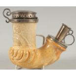 A GOOD GERMAN MEERSCHAUM AND SILVER MOUNTED PIPE carved with a deer, the silver mount engraved "W