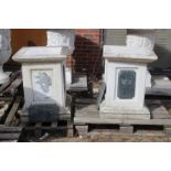 A GOOD PAIR OF ITALIAN WHITE MARBLE STANDS 2ft 7ins high.