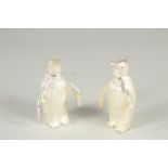 A SMALL PAIR OF SILVER PLATED PENGUIN SALT AND PEPPERS. 3ins high.