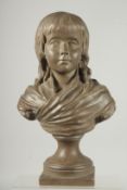 HOUDON A GOOD TERRA COTTA BUST OF A YOUNG GIRL. Signed, 12.5ins high.