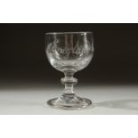 A SMALL GEORGIAN GLASS engraved "England has done it's duty" 3.25ins high.