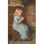 Robert Gemmell Hutchison (1855-1936) Scottish, 'Poor Birdie', pastel, signed, 14" x 21.5" (36 x